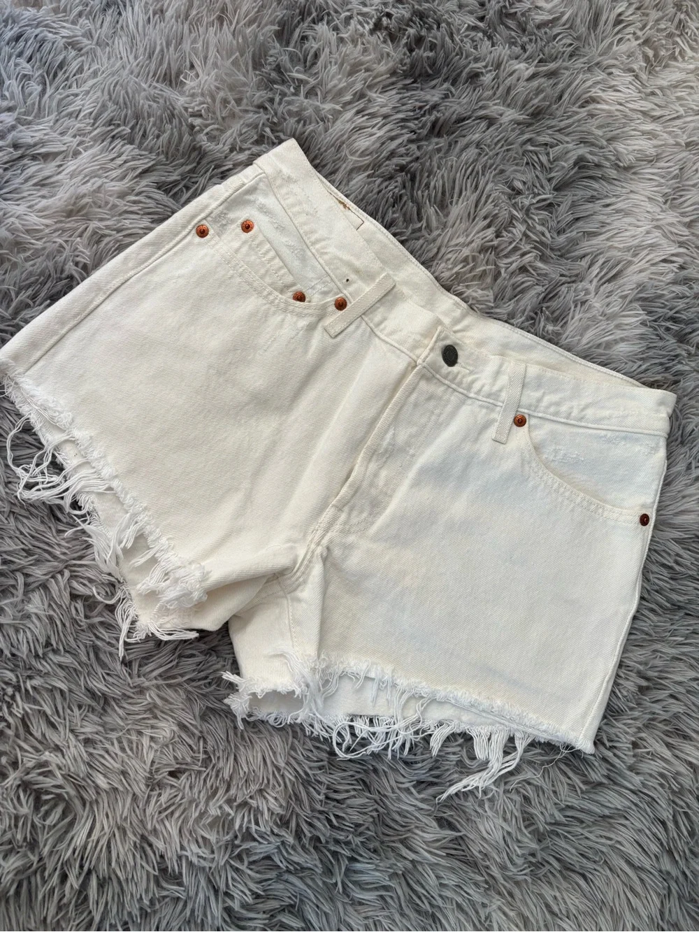 Levi's Off-White Denim Shorts with Raw Hem